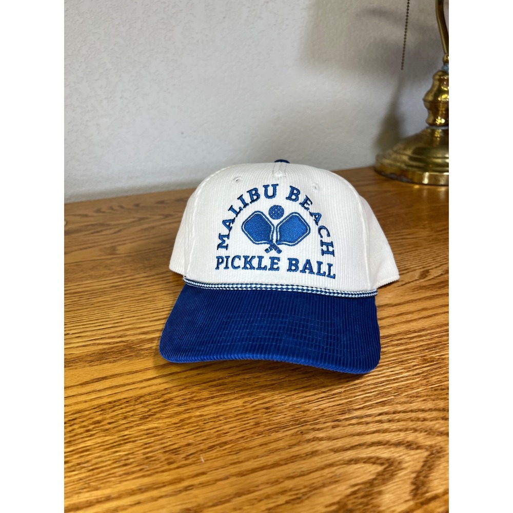 Mad Engine Malibu Beach Pickle Ball Corduroy Snapback Hat Blue White Cap - Picture 2 of 5